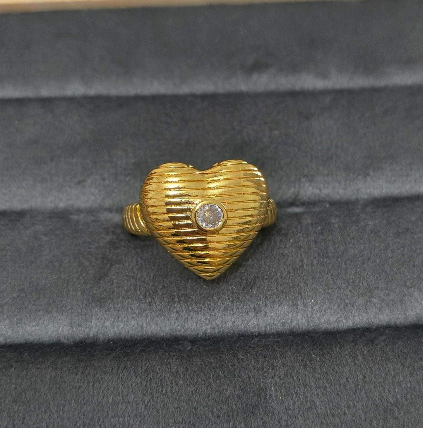 Antitarnish Bright Gold Plated Stone Studded Heart Ring