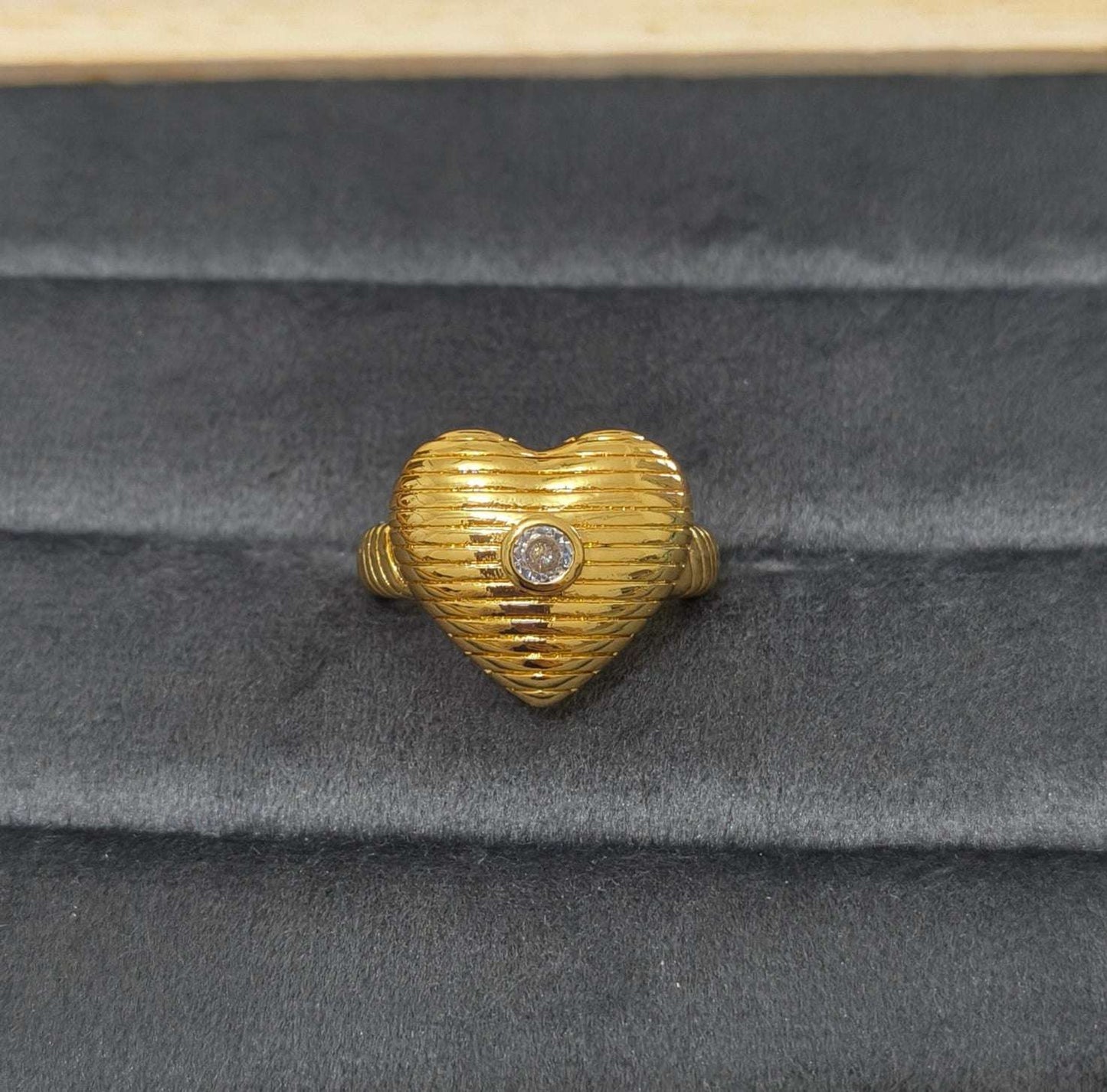 Antitarnish Bright Gold Plated Stone Studded Heart Ring