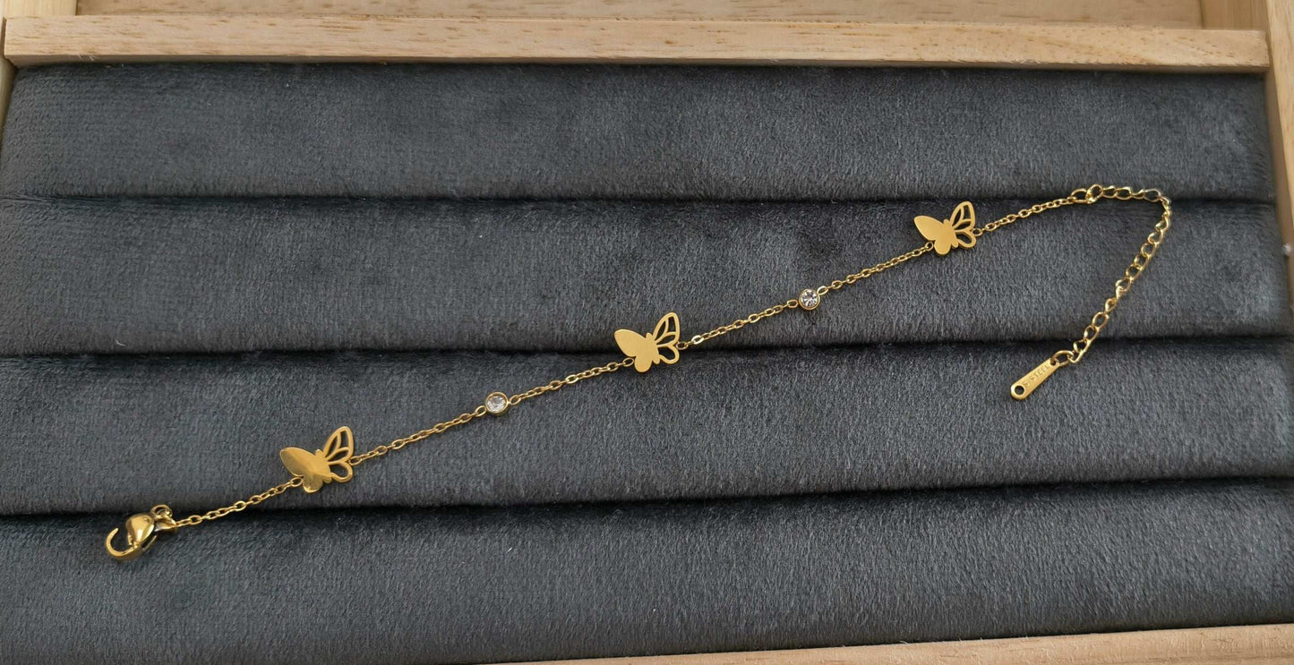 Antitarnish Butterfly Charms Chain Bracelet 18K Gold Plated