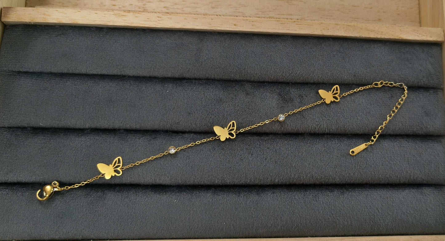Antitarnish Butterfly Charms Chain Bracelet 18K Gold Plated