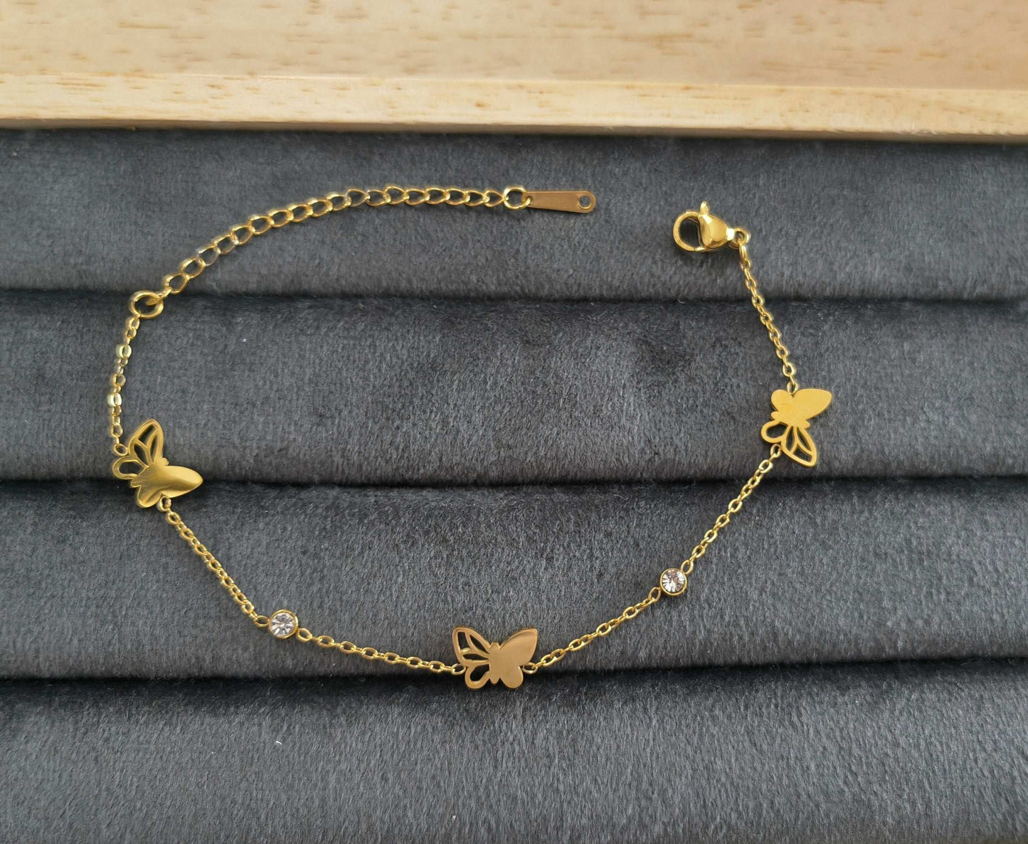 Antitarnish Butterfly Charms Chain Bracelet 18K Gold Plated