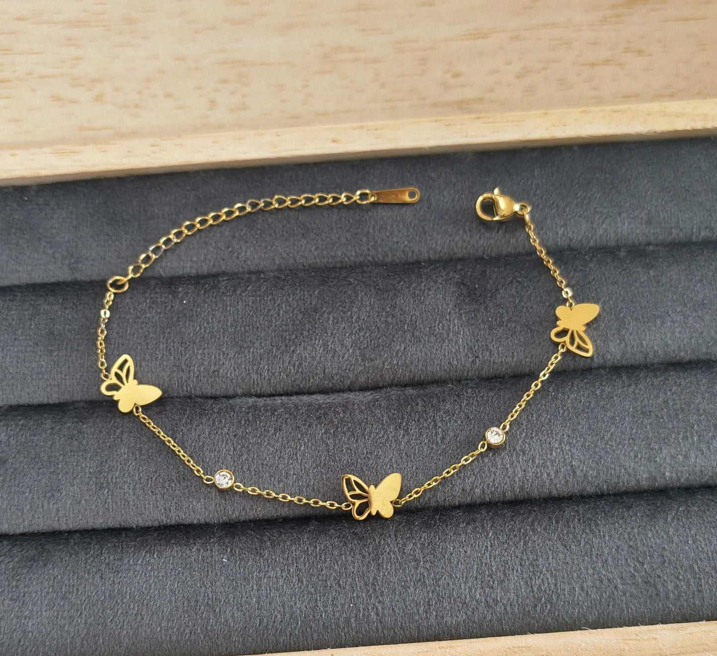 Antitarnish Butterfly Charms Chain Bracelet 18K Gold Plated