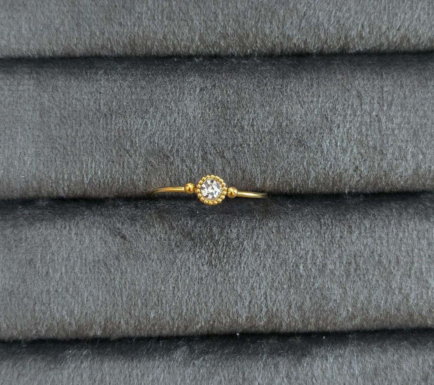 Antitarnish Dainty Solitaire Ring 18K Gold Plated Adjustable