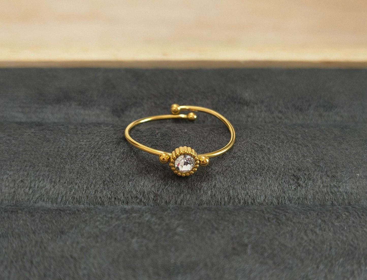 Antitarnish Dainty Solitaire Ring 18K Gold Plated Adjustable