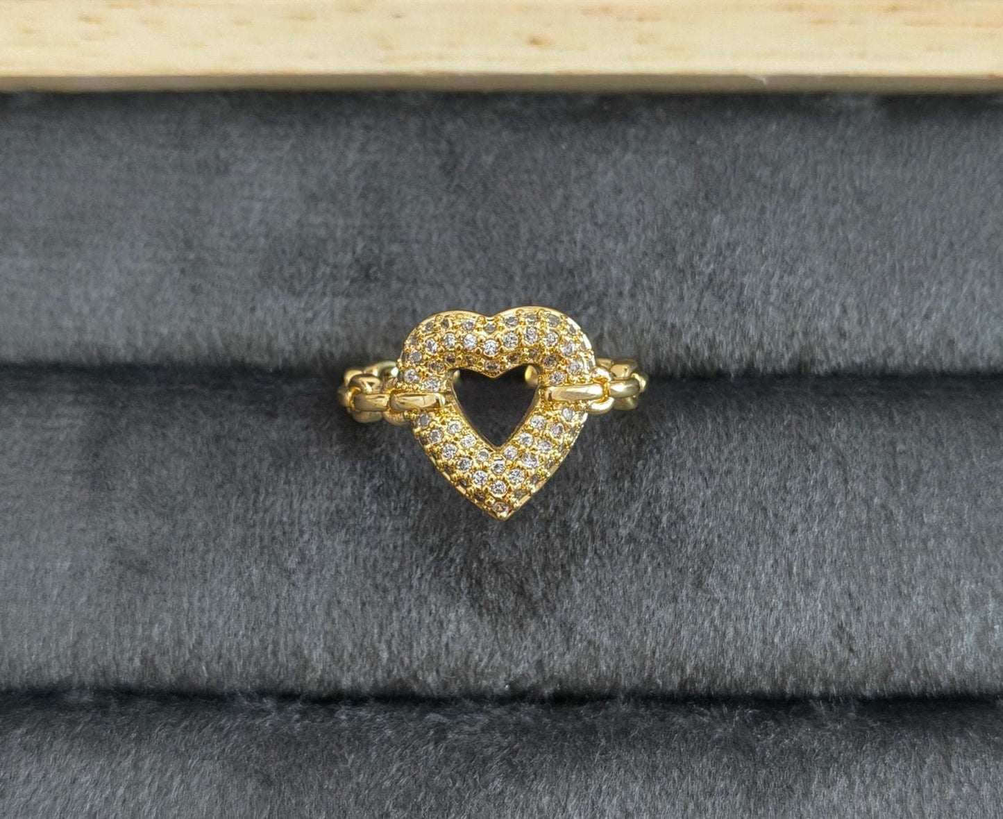 Antitarnish Diamond Studded Heart Ring 18K Gold Plated Adjustable