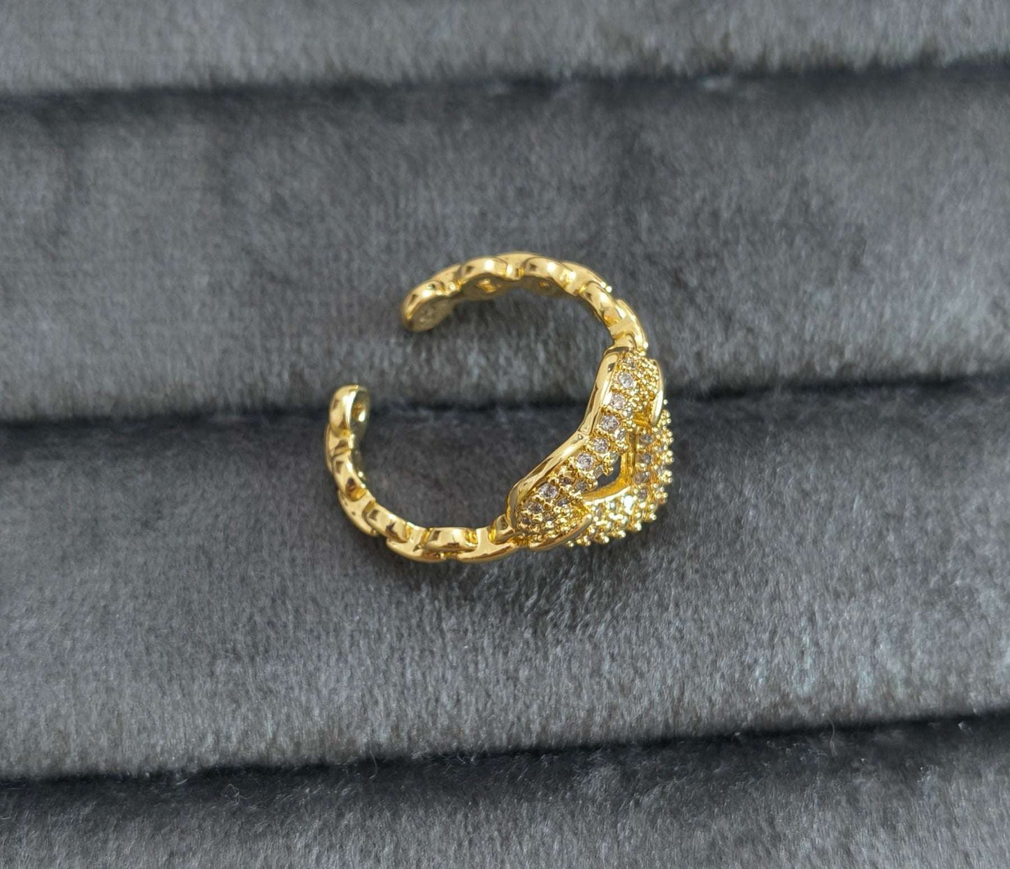 Antitarnish Diamond Studded Heart Ring 18K Gold Plated Adjustable