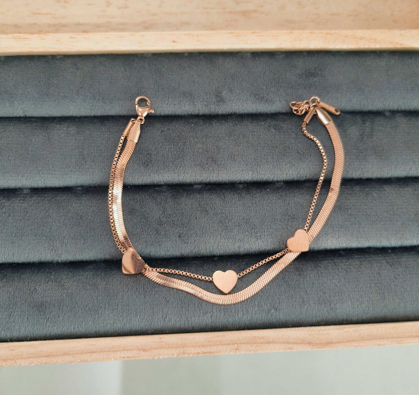 Antitarnish Double Layered Hearts Chain Bracelet