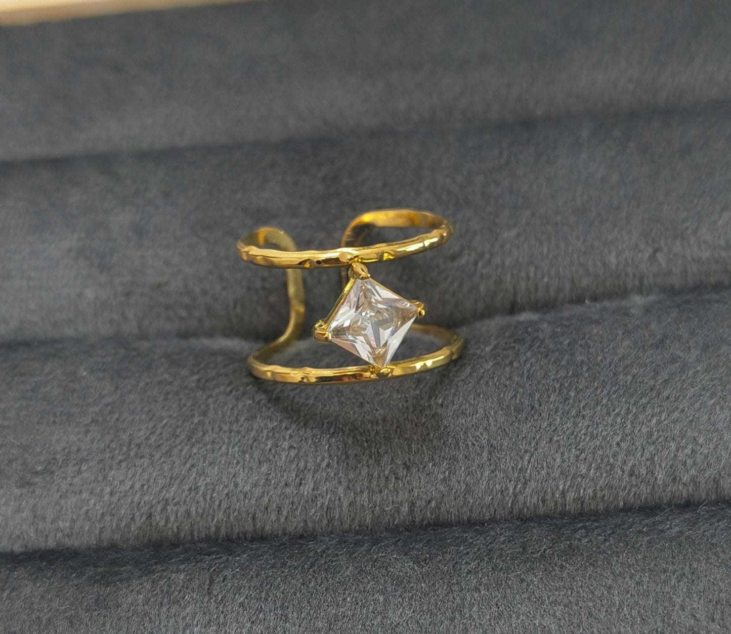 Antitarnish Elegant Square Solitaire Ring 18K Gold Plated