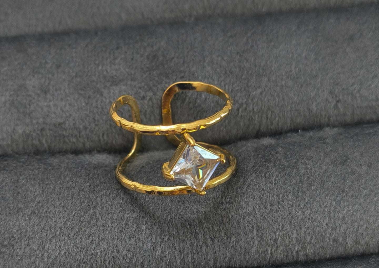 Antitarnish Elegant Square Solitaire Ring 18K Gold Plated