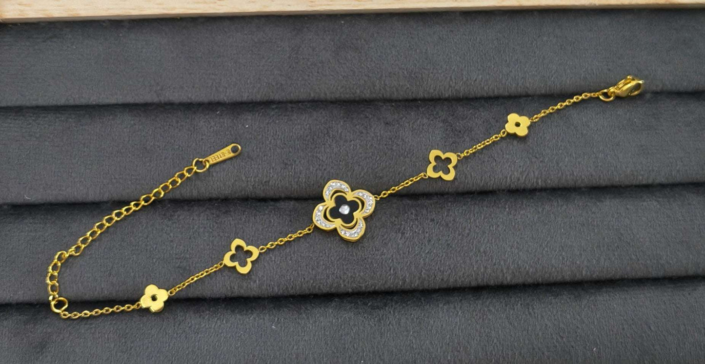 Antitarnish Floral Charm Chain Bracelet 18K Gold Plated