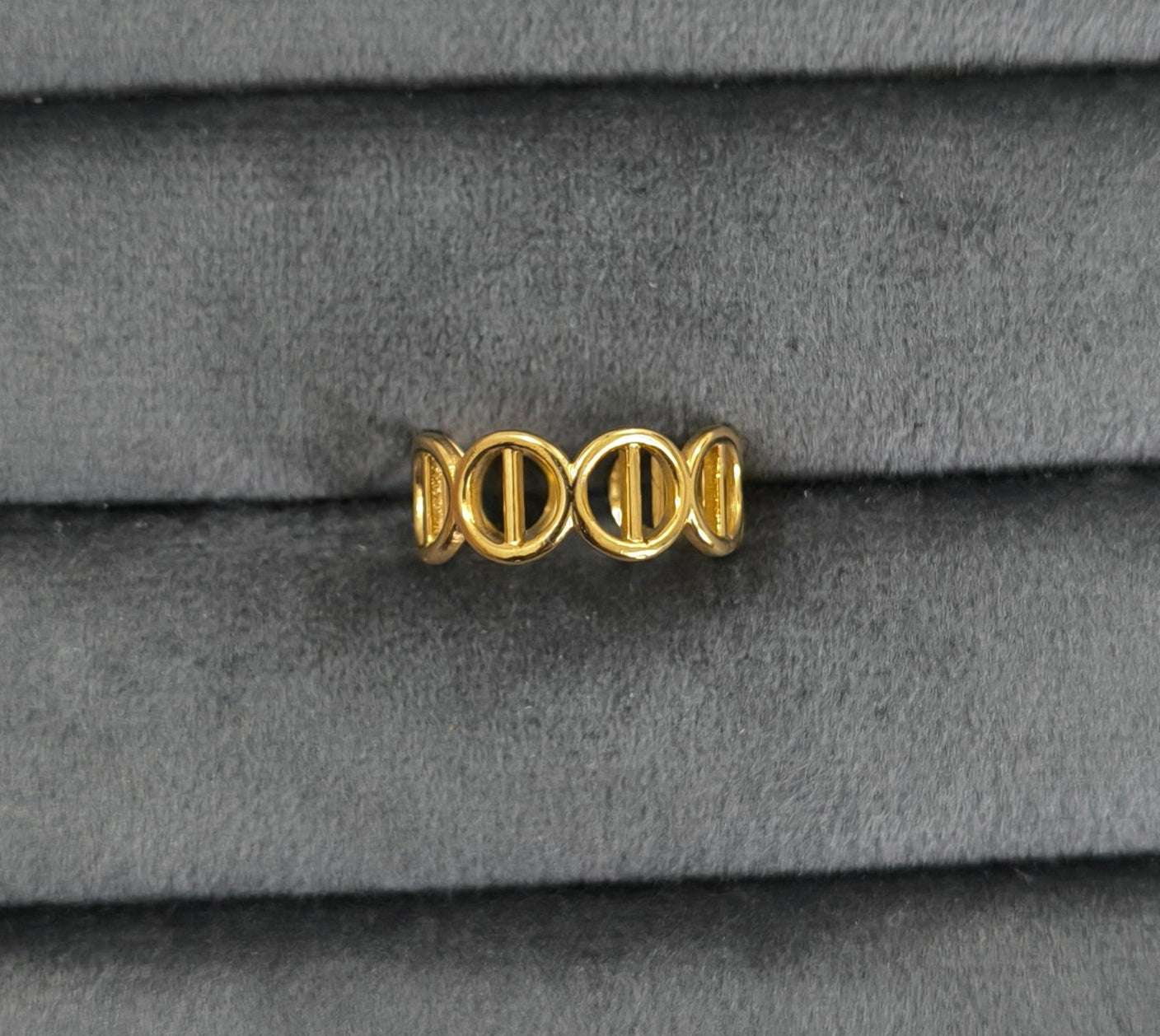 Antitarnish Golden Broad Chain Ring 18K Gold Plated