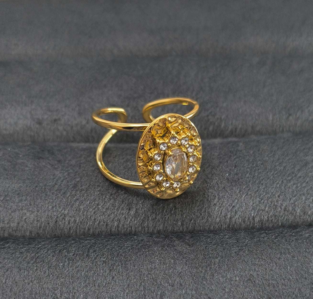 Antitarnish Golden Cocktail Solitaire Ring 18K Gold Plated