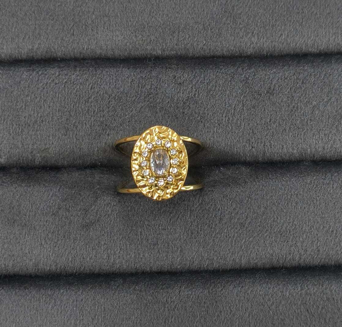 Antitarnish Golden Cocktail Solitaire Ring 18K Gold Plated
