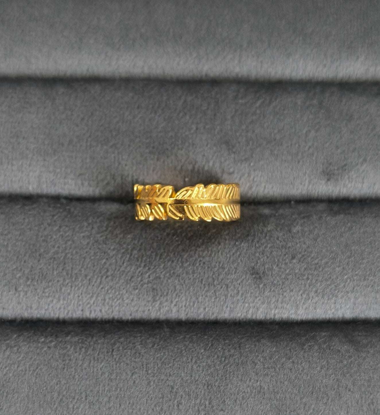 Antitarnish Golden Feather Band Ring 18K Gold Plated