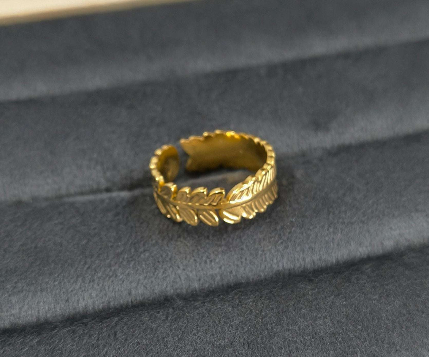 Antitarnish Golden Feather Band Ring 18K Gold Plated