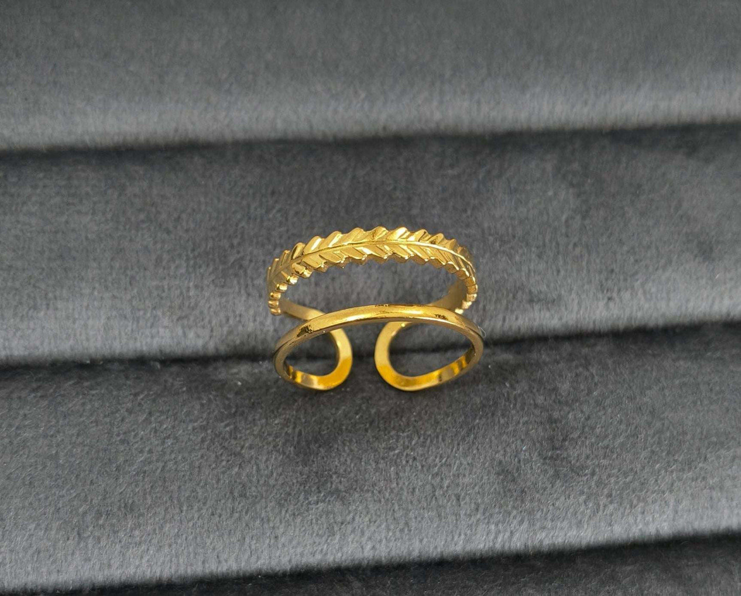 Antitarnish Golden Hollow Layered Ring 18K Gold Plated