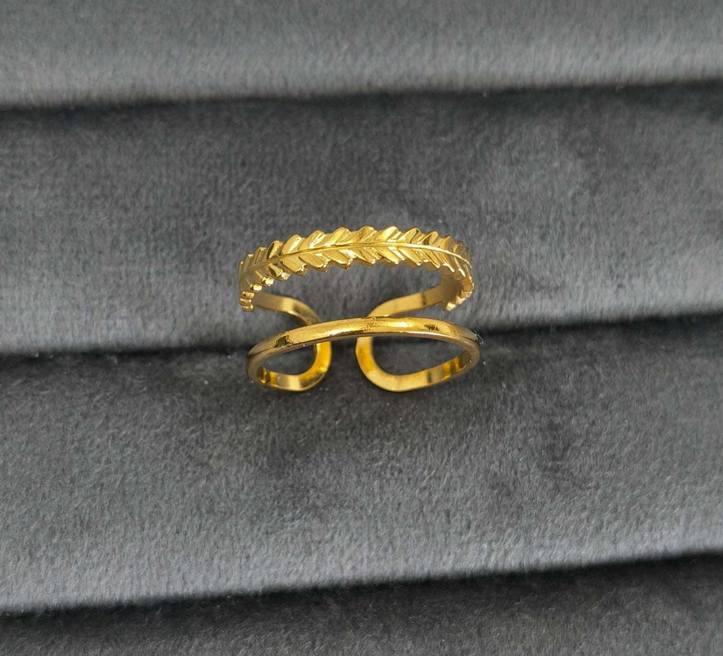 Antitarnish Golden Hollow Layered Ring 18K Gold Plated