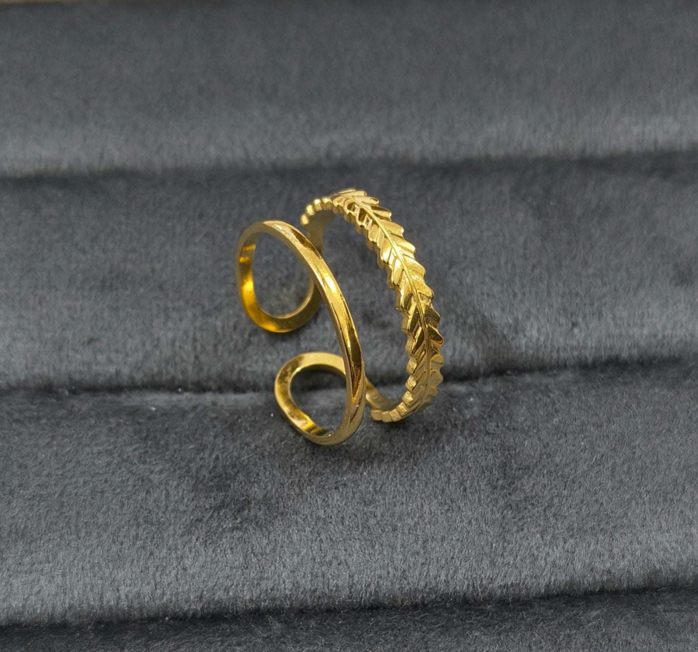 Antitarnish Golden Hollow Layered Ring 18K Gold Plated