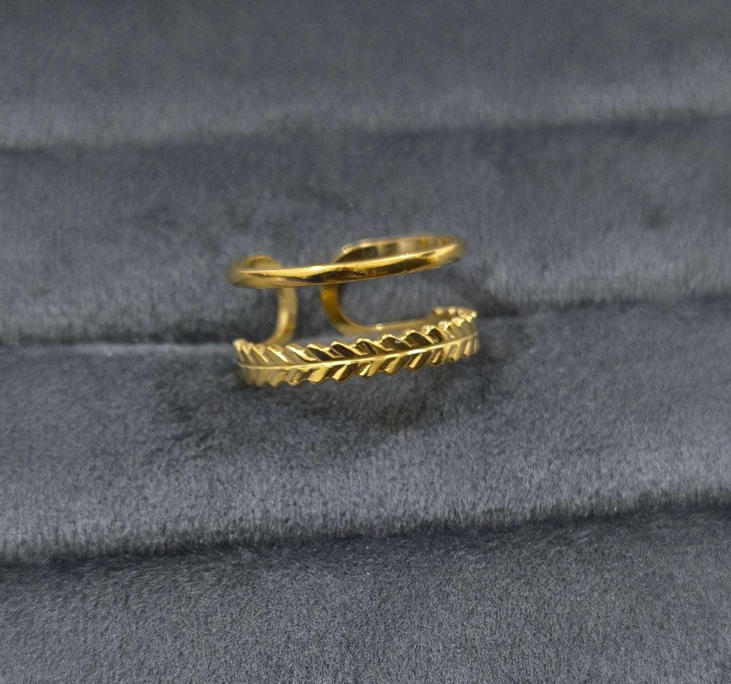 Antitarnish Golden Hollow Layered Ring 18K Gold Plated