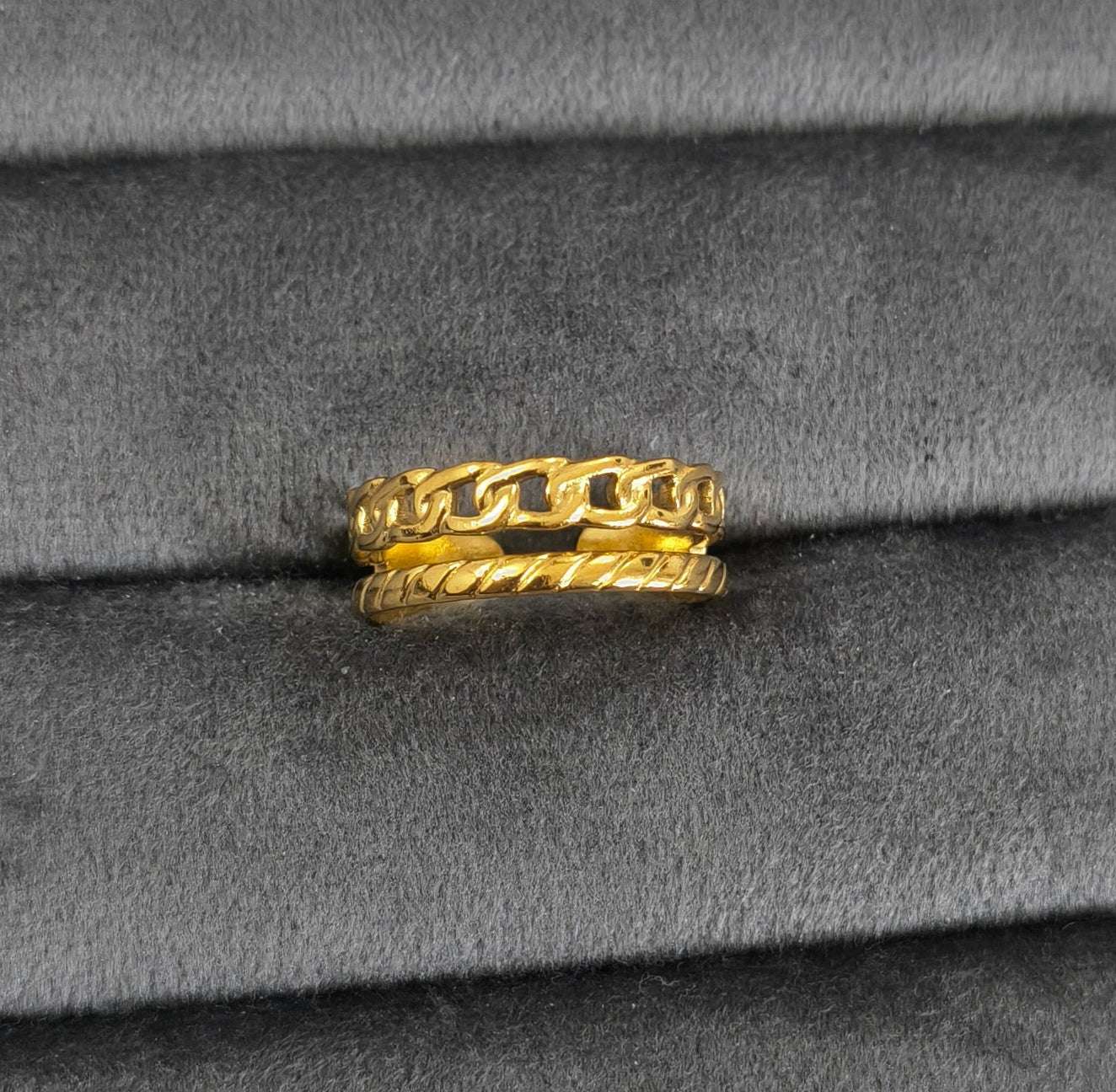Antitarnish Golden Maple Stack Ring 18K Gold Plated