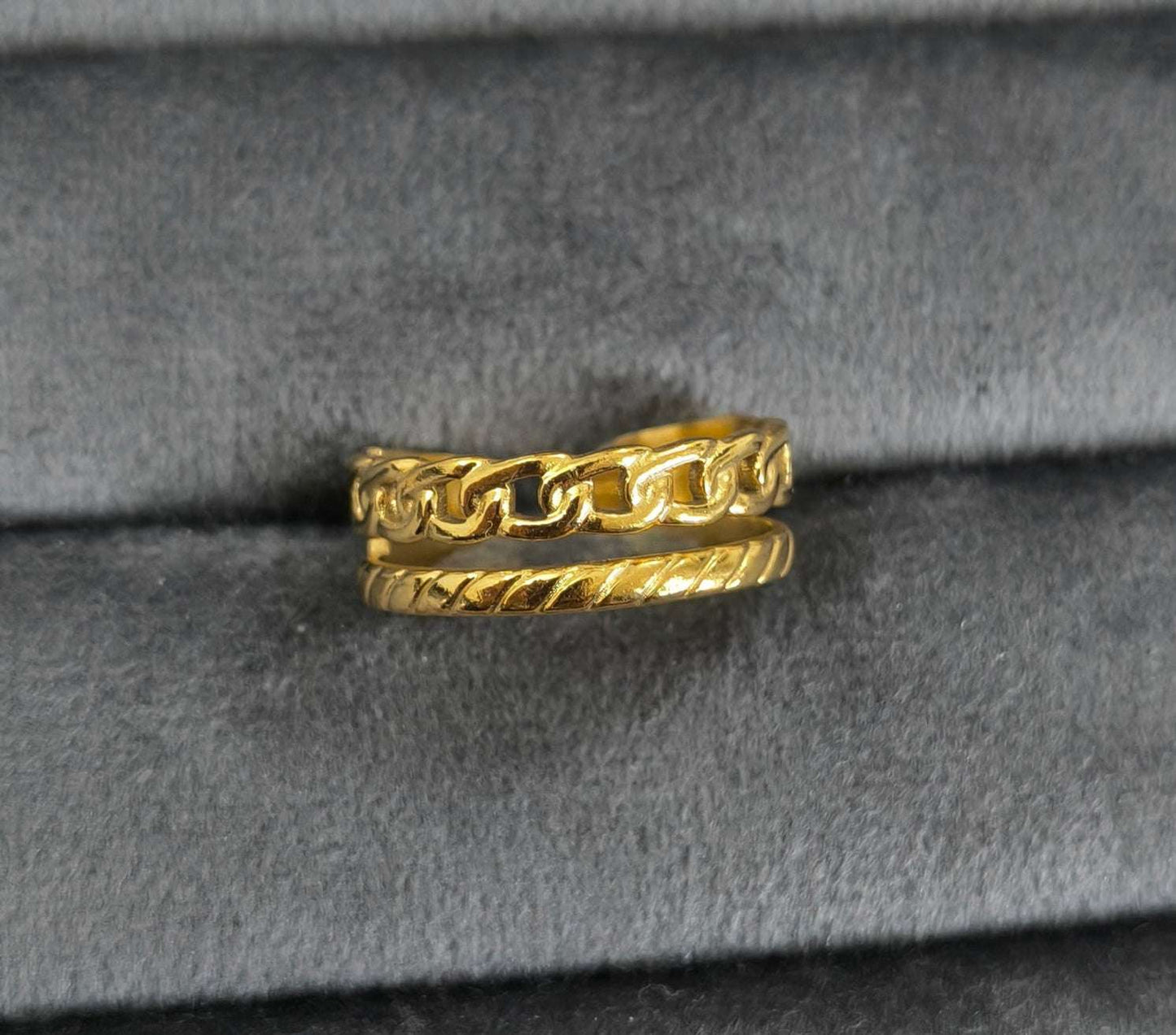 Antitarnish Golden Maple Stack Ring 18K Gold Plated
