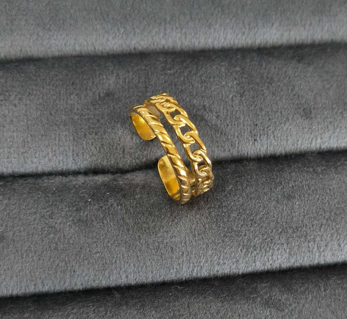 Antitarnish Golden Maple Stack Ring 18K Gold Plated