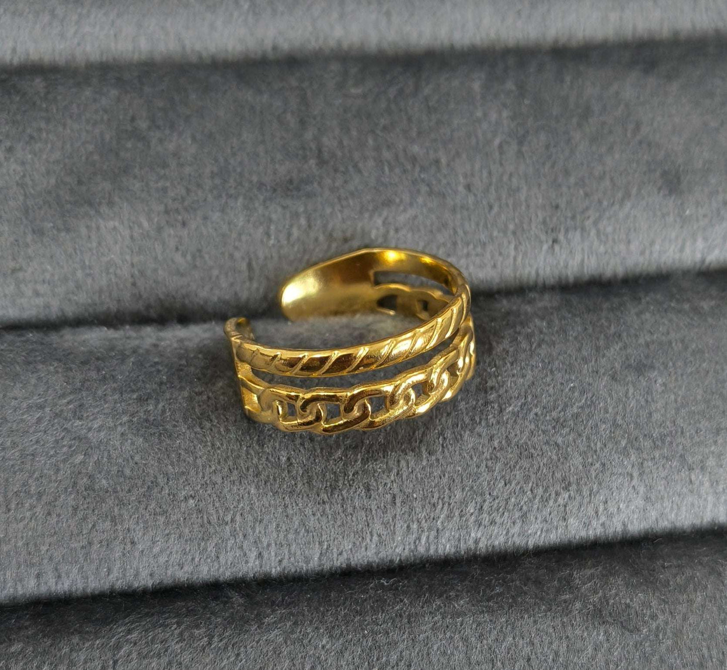 Antitarnish Golden Maple Stack Ring 18K Gold Plated
