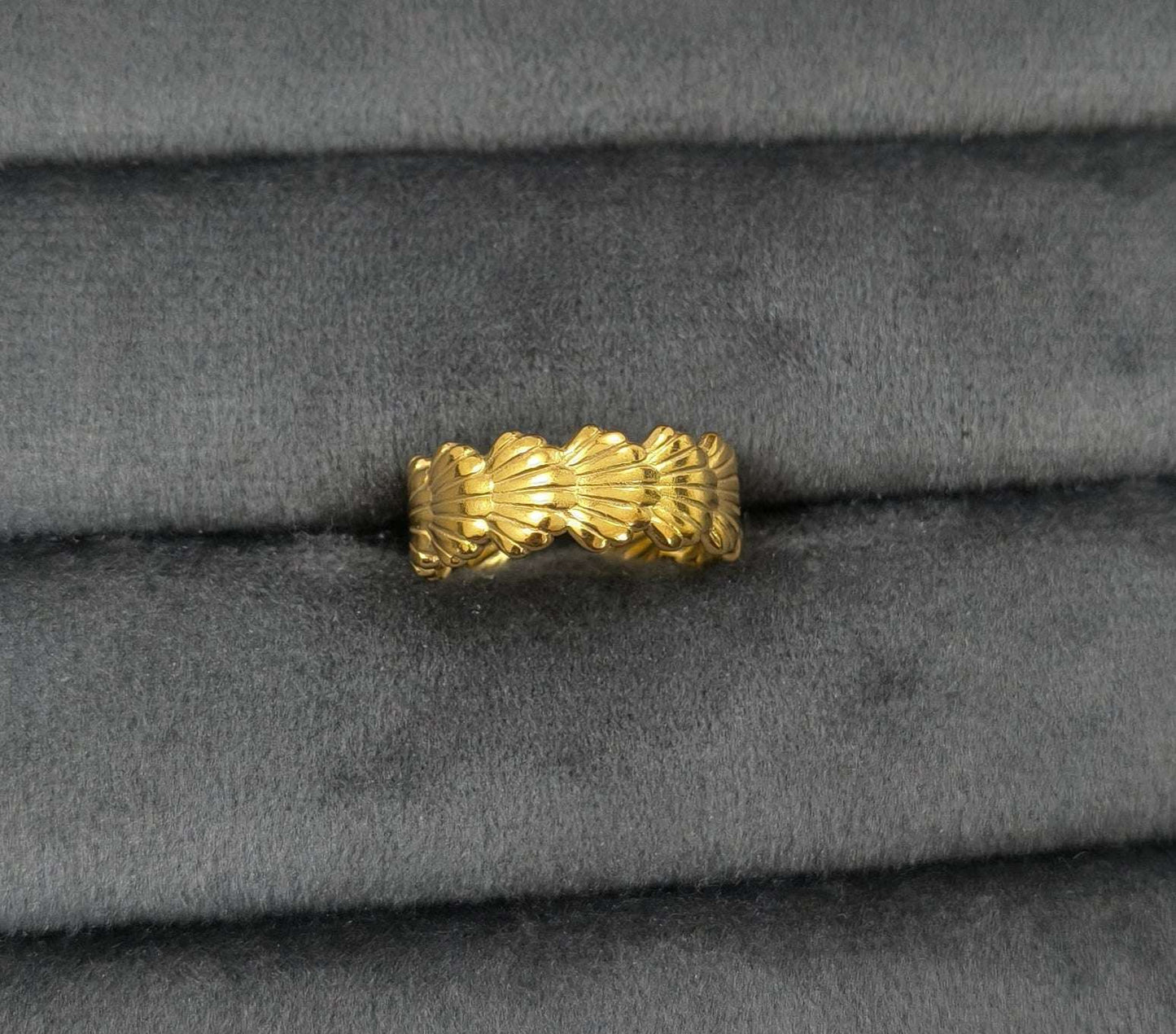 Antitarnish Golden Seashell Band Ring 18K Gold Plated