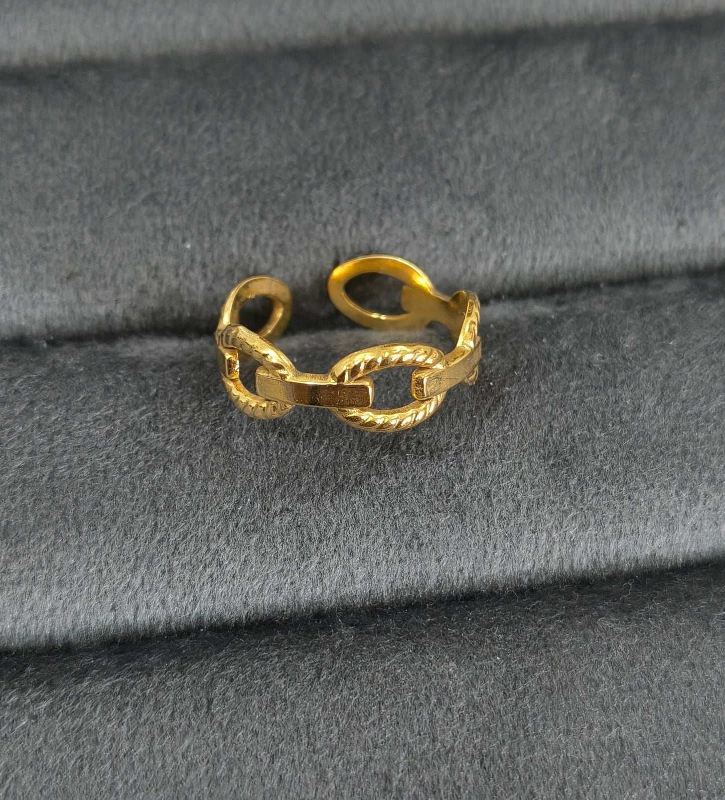 Antitarnish Golden Textured Link Style Ring 18K Gold Plated