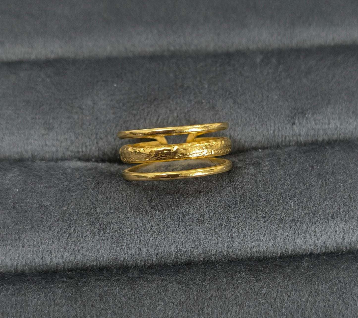 Antitarnish Golden Three Band Ring 18K Gold Plated
