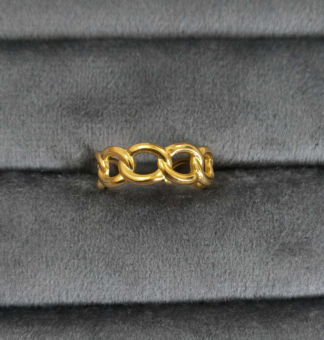 Antitarnish Golden Trendy Link Chain Ring 18K Gold Plated