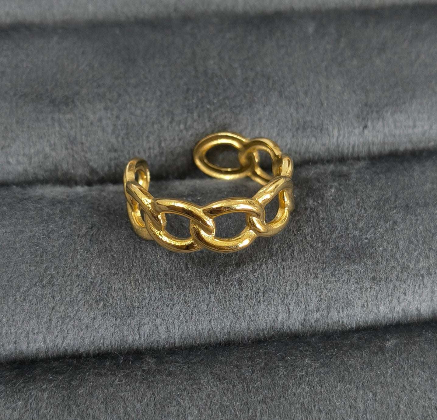 Antitarnish Golden Trendy Link Chain Ring 18K Gold Plated