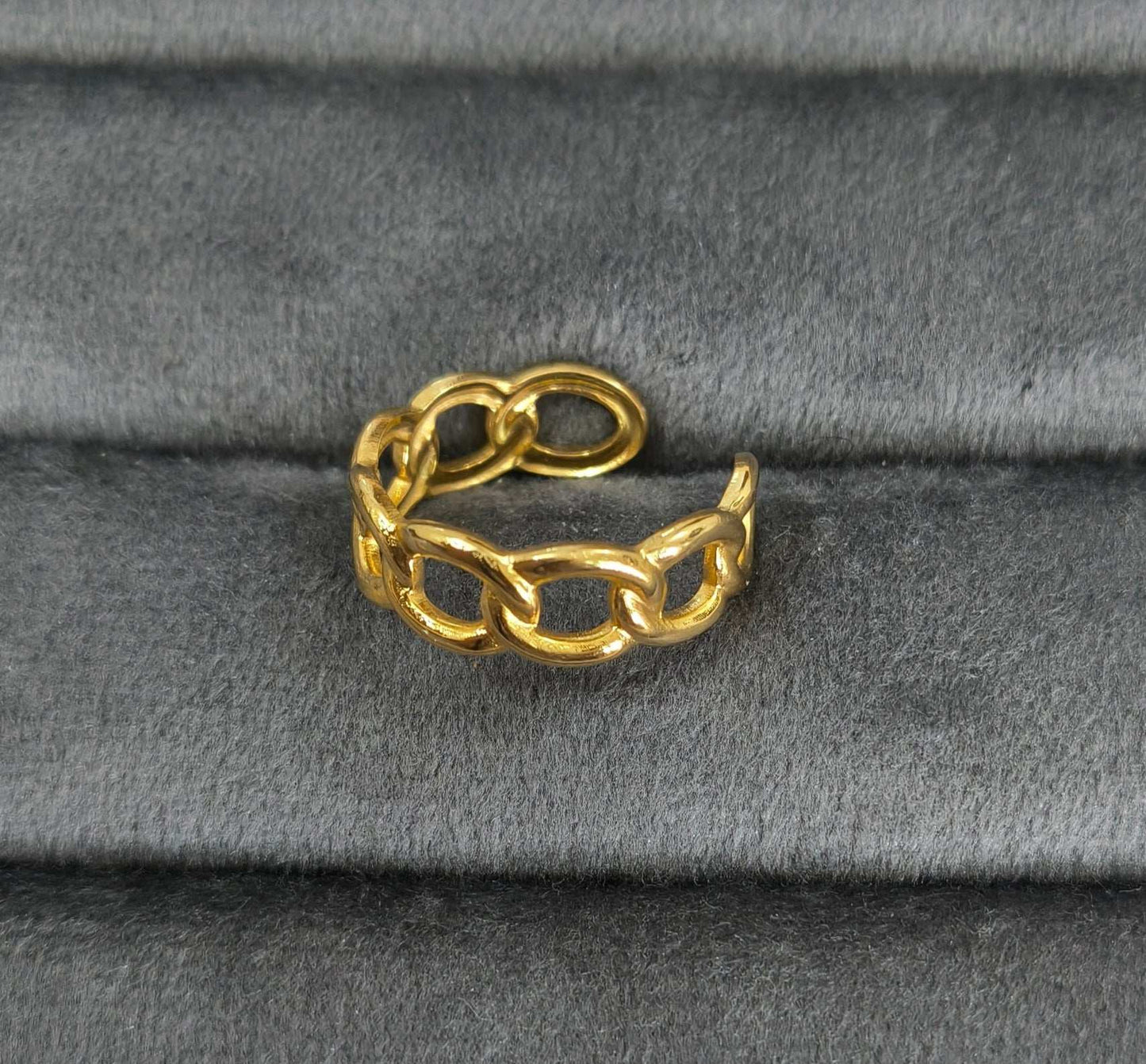 Antitarnish Golden Trendy Link Chain Ring 18K Gold Plated