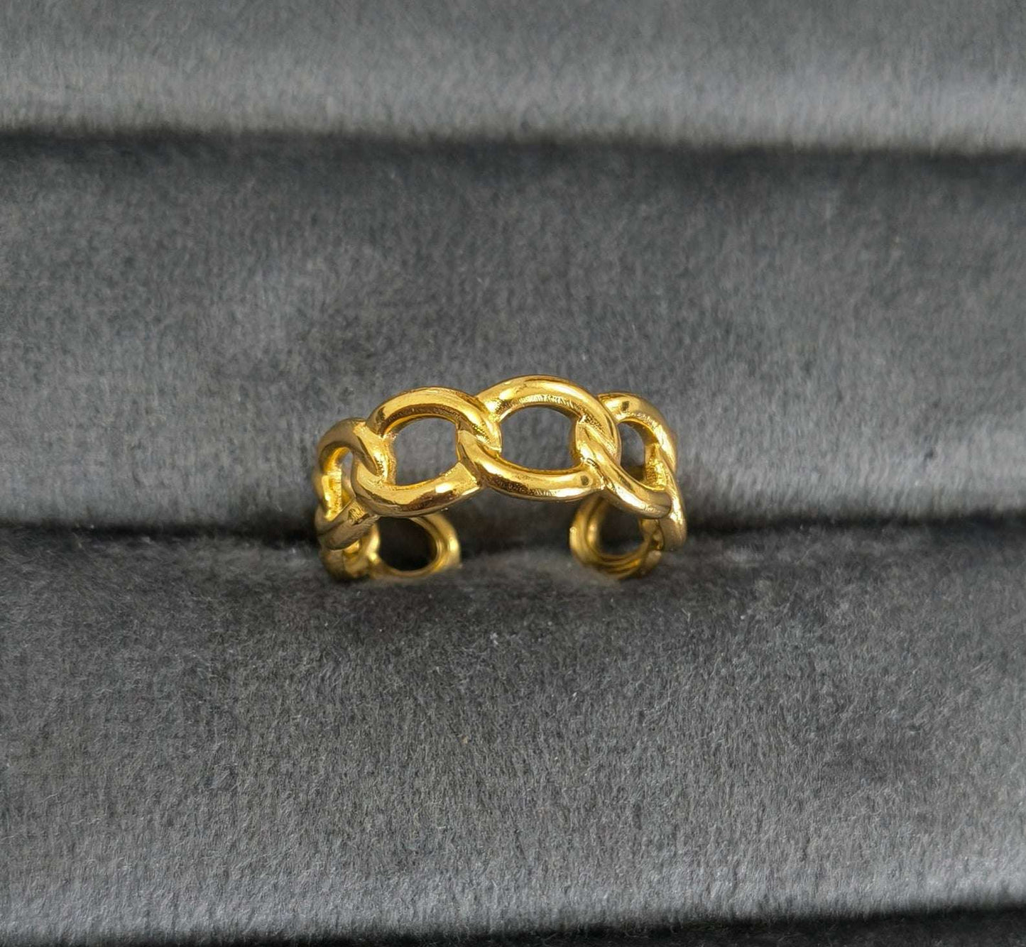 Antitarnish Golden Trendy Link Chain Ring 18K Gold Plated