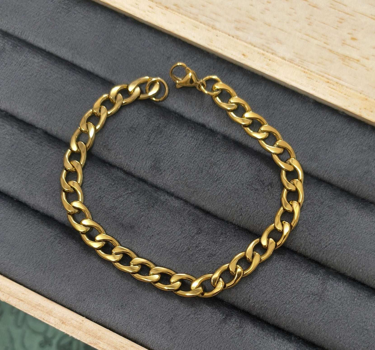 Antitarnish Men's Chain Link Bracelet 18K Gold Plated