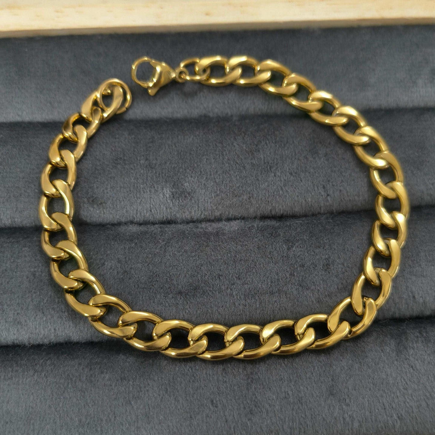 Antitarnish Men's Chain Link Bracelet 18K Gold Plated