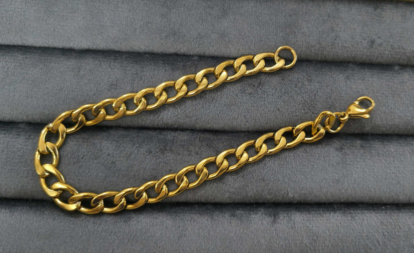 Antitarnish Men's Chain Link Bracelet 18K Gold Plated