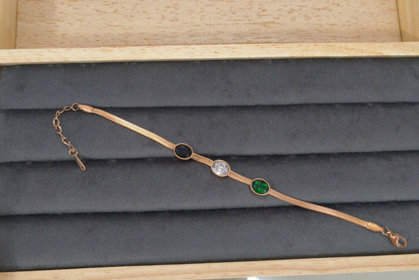 Antitarnish Multicolored Stone Studded Snake Chain Bracelet