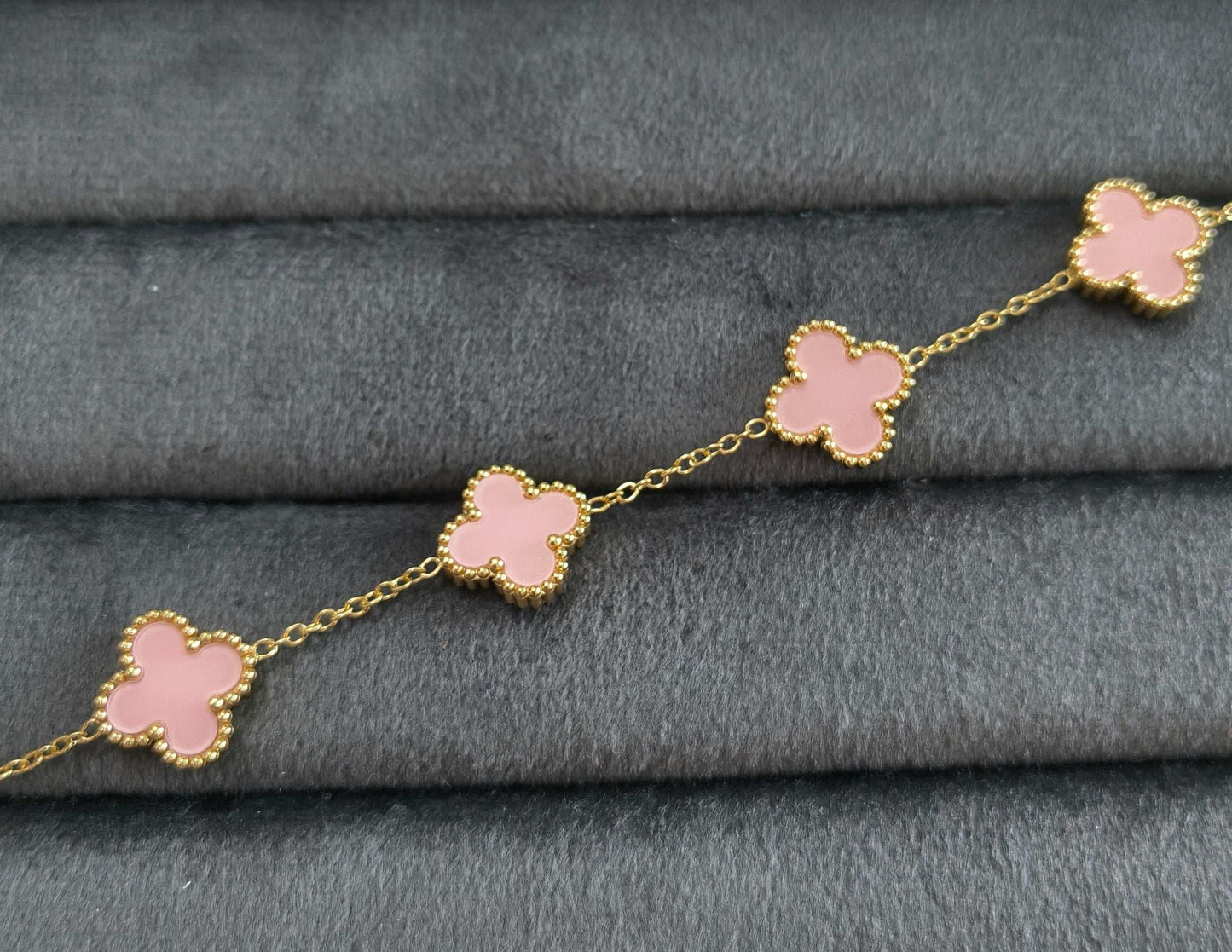 Antitarnish Reversible Baby Pink Clover Chain Bracelet