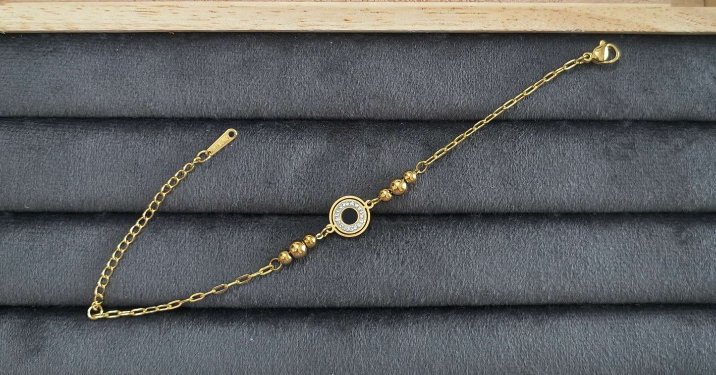 Antitarnish Round Charm Chain Bracelet 18K Gold Plated