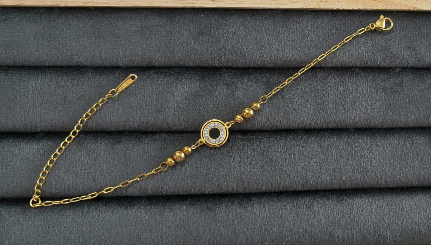 Antitarnish Round Charm Chain Bracelet 18K Gold Plated