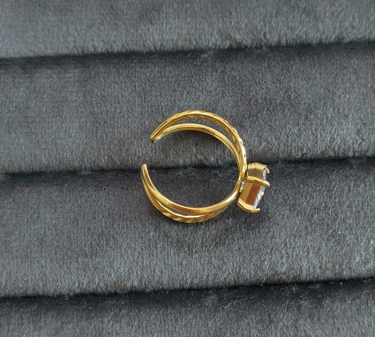 Antitarnish Square Solitaire Ring 18K Gold Plated Adjustable