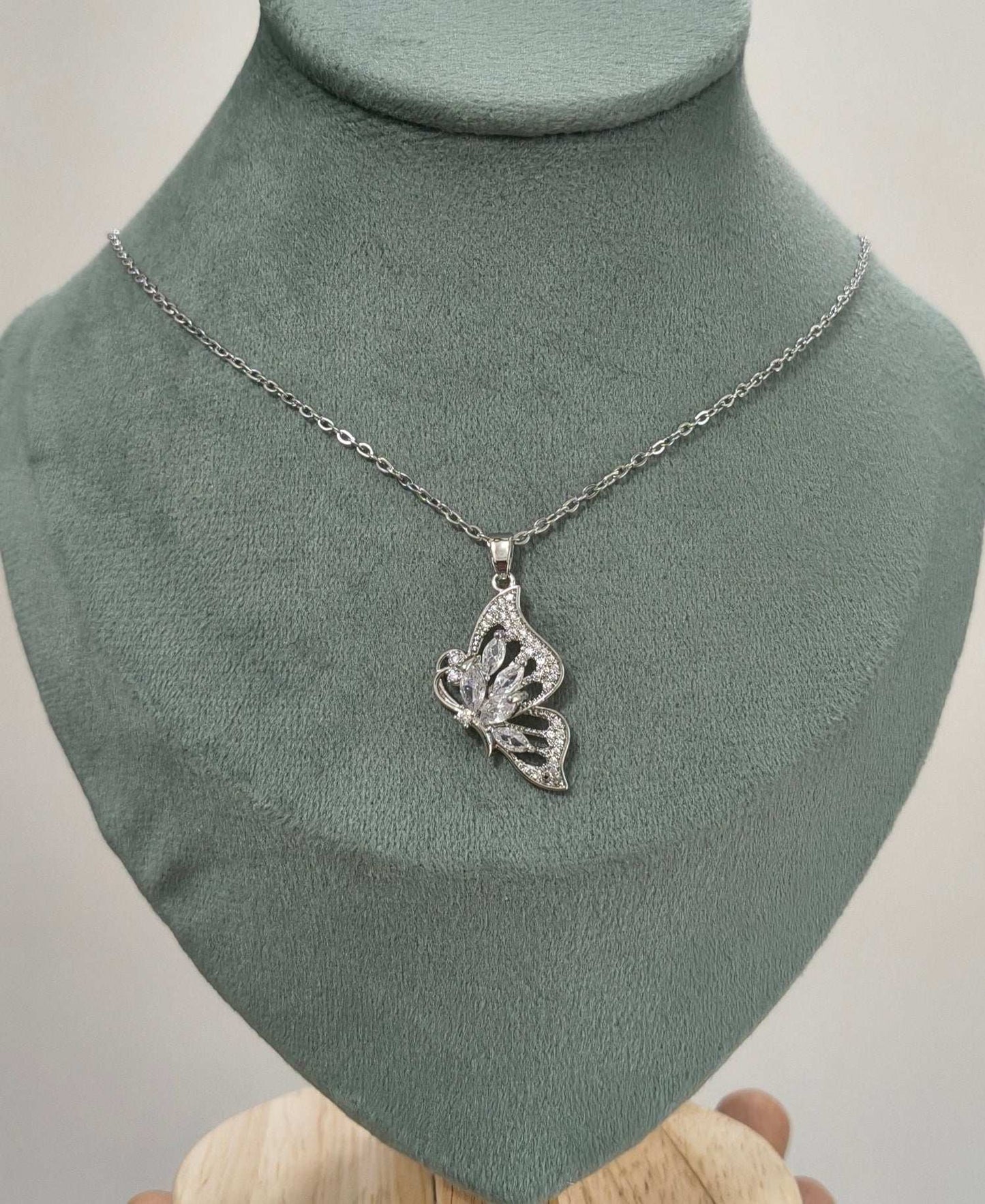Antitarnish Stone Studded Butterfly Pendant Necklace