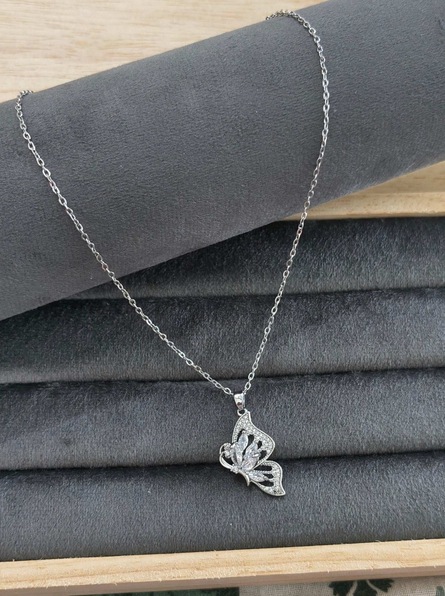 Antitarnish Stone Studded Butterfly Pendant Necklace