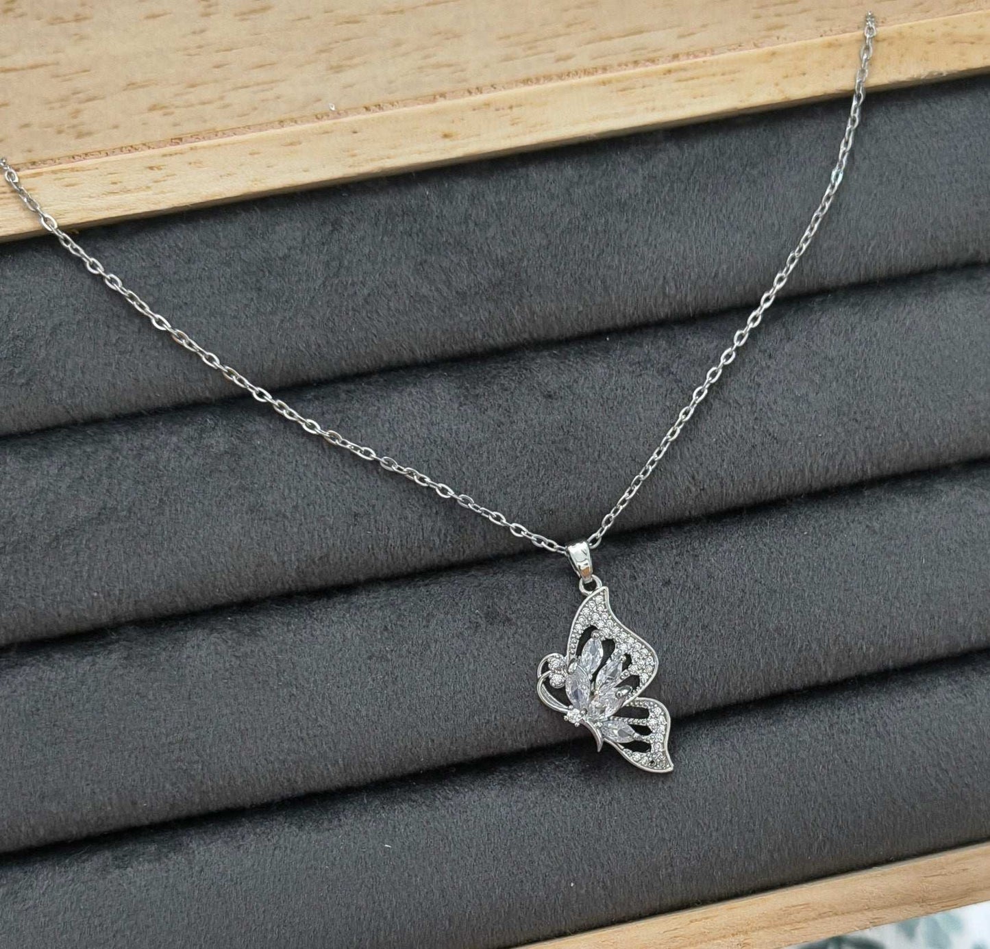 Antitarnish Stone Studded Butterfly Pendant Necklace