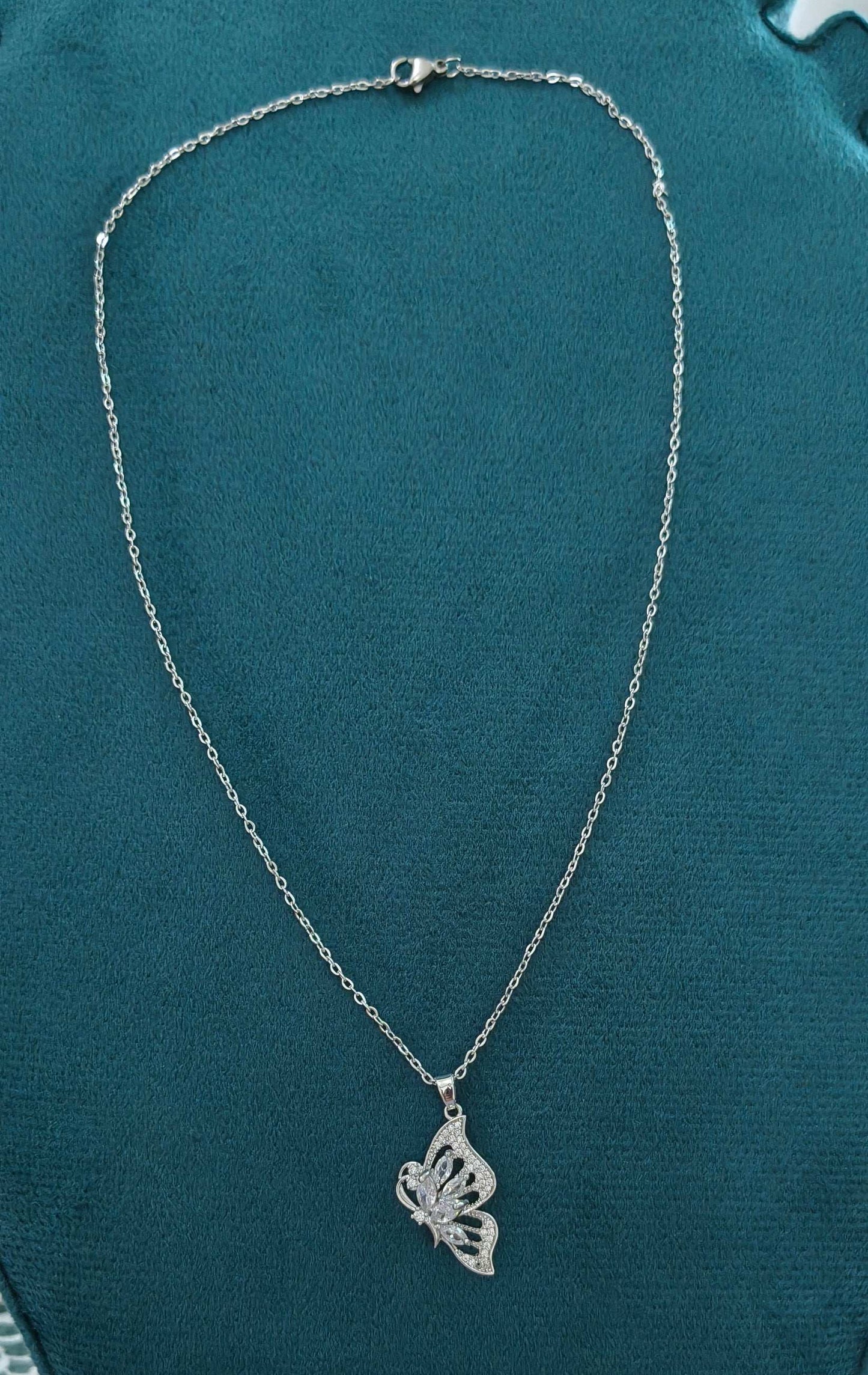 Antitarnish Stone Studded Butterfly Pendant Necklace