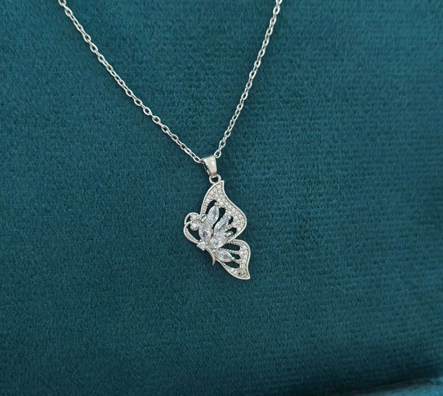 Antitarnish Stone Studded Butterfly Pendant Necklace