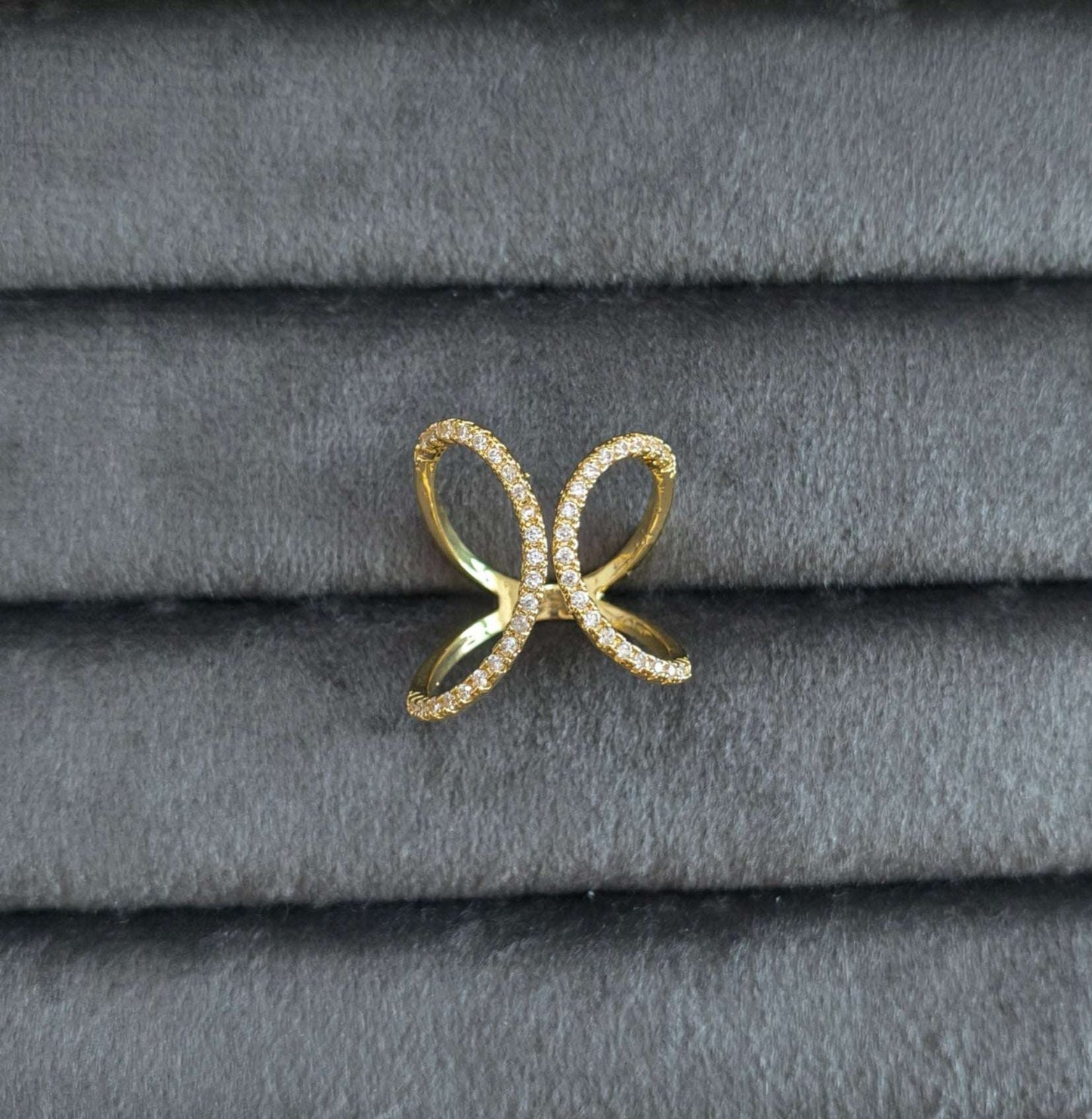 Antitarnish Stone Studded Infinity Ring 18K Gold Plated Adjustable