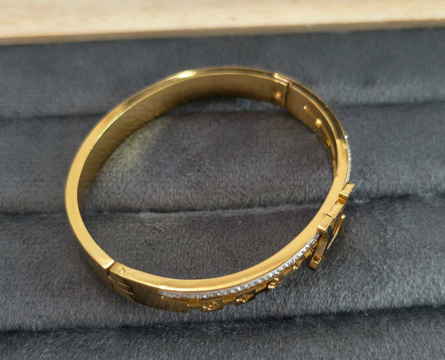 Antitarnish Stone Studded LV Babysize Bracelet 18K Gold Plated