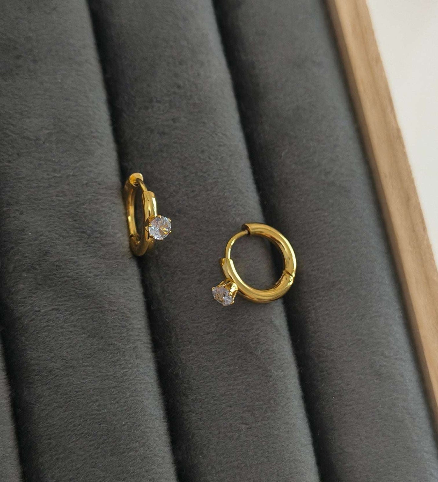 Antitarnish Tiny Solitaire Hoop Earrings 18K Gold Plated